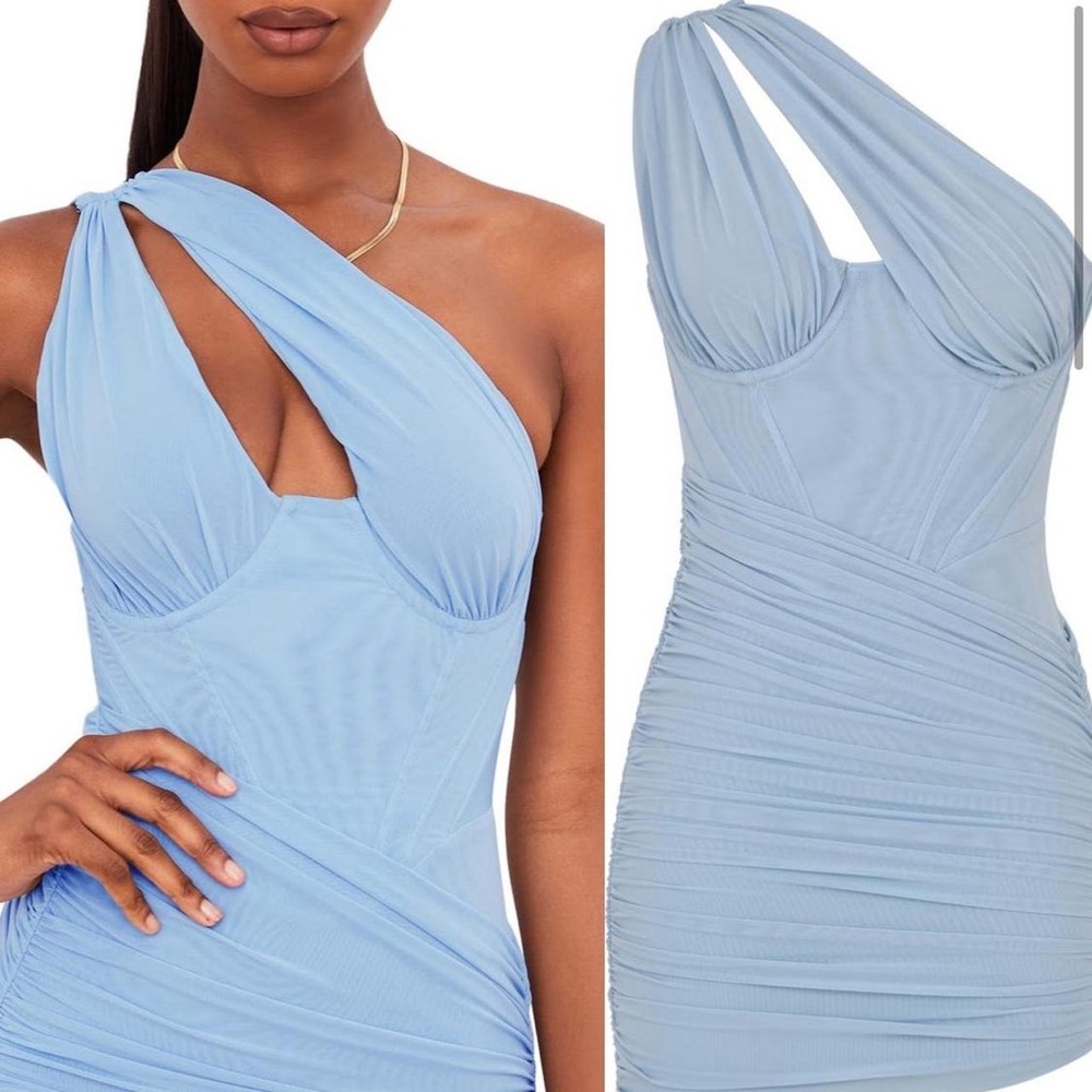 HOUSE OF CB Clementine Cutout Ruched Minidress in Baby Blue..